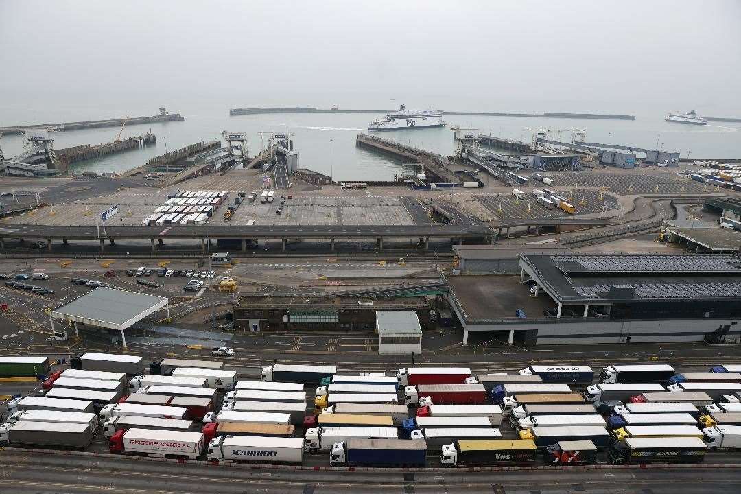 Lorries queue at the port of Dover. Picture: Barry Goodwin.