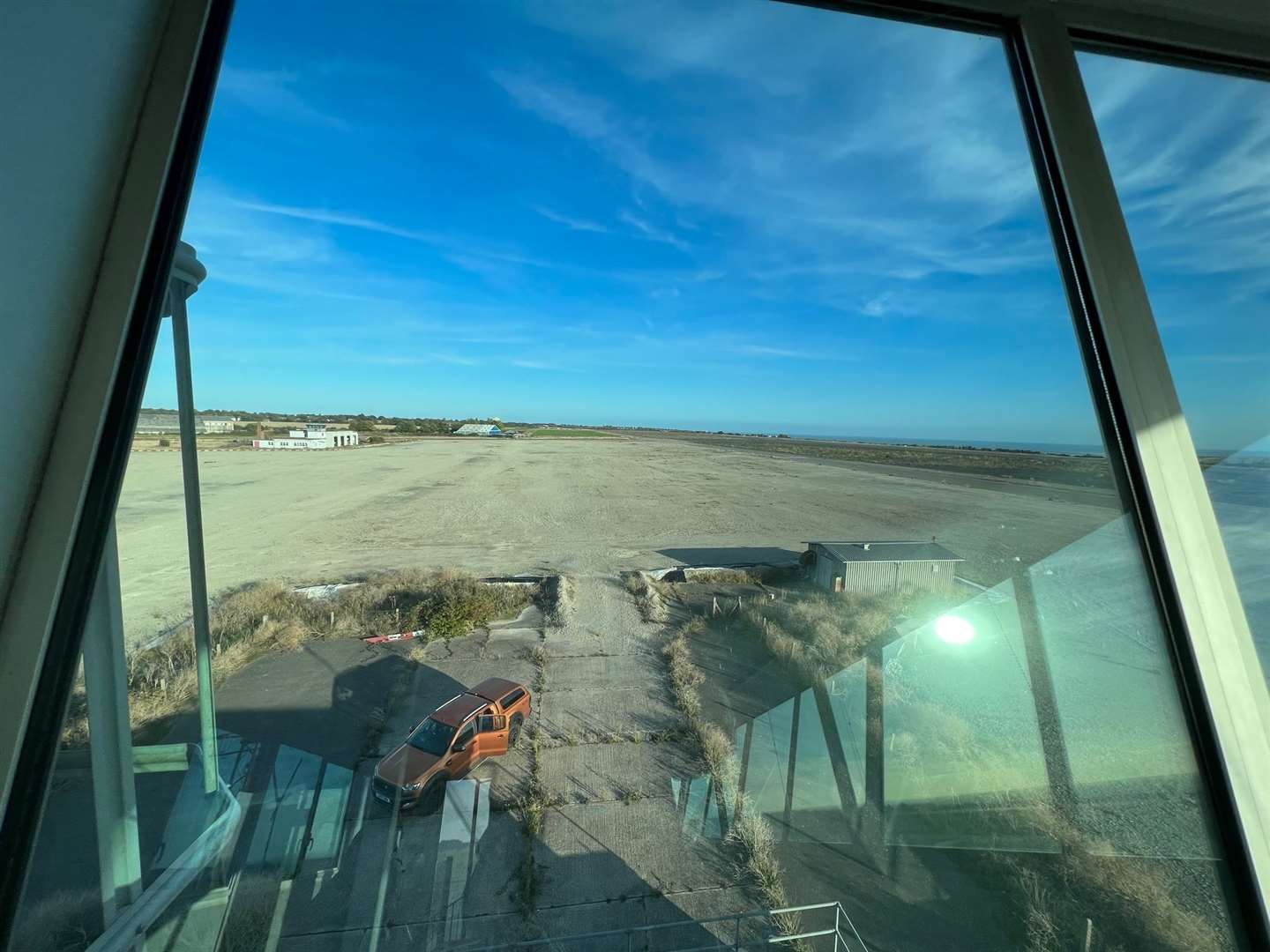 Looking out across the runway from the control tower