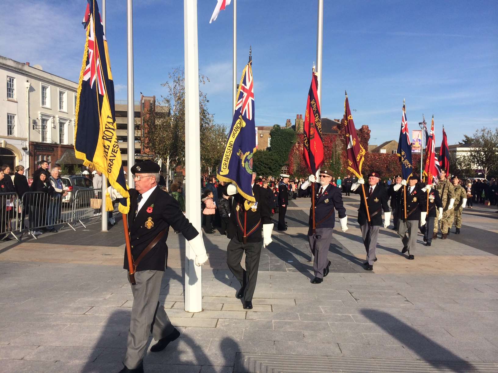 Veterans and cadets carry the Standards during the service in the Community Square