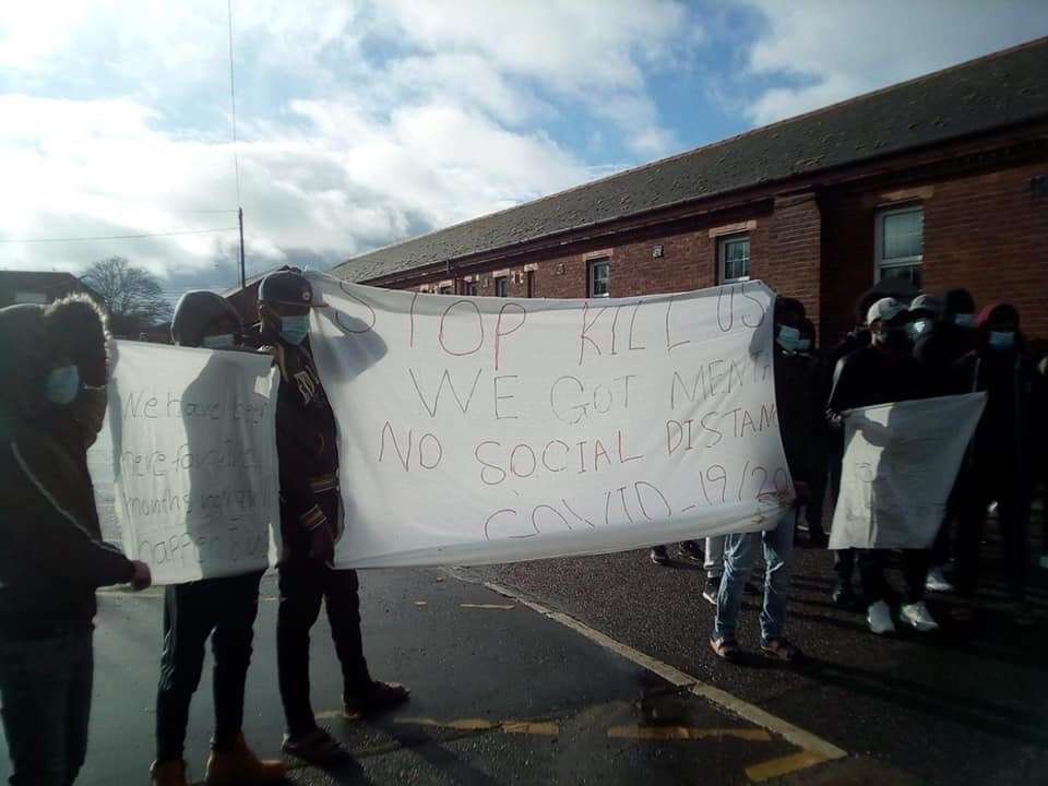 Asylum seekers protesting at Napier Barracks over the living conditions. Picture: Care4Calais