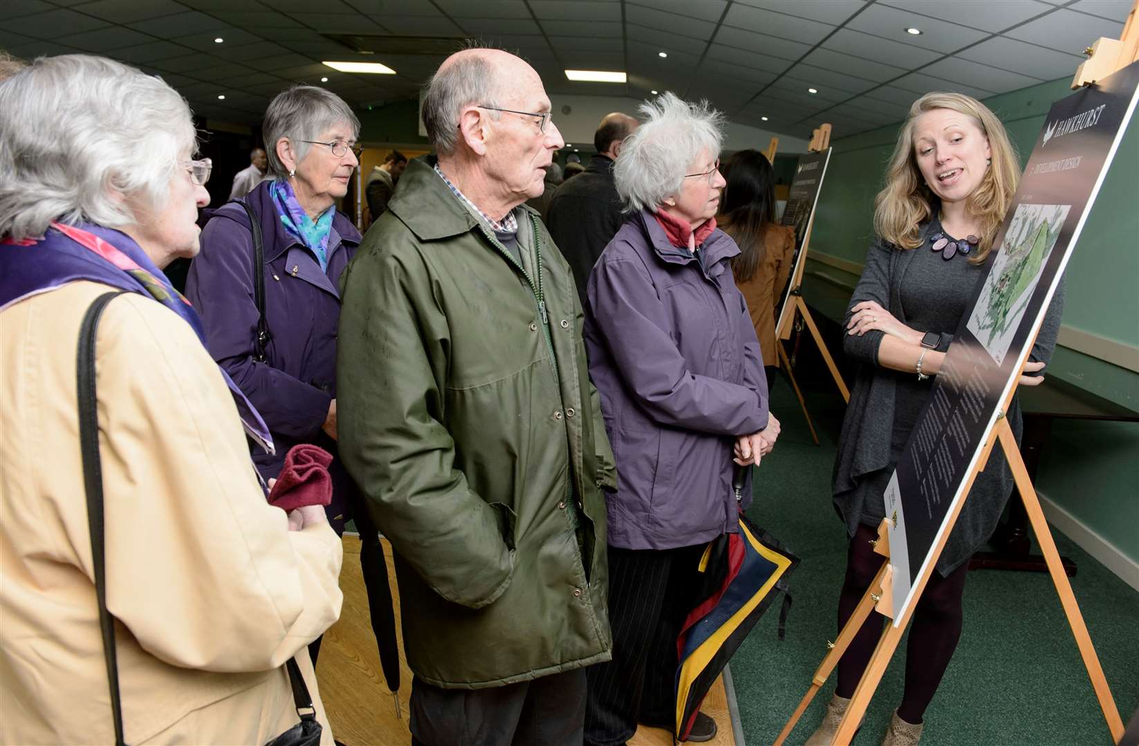 John and Diana Hunt at a public exhibition of plans by Dandara Ltd for new building in Copthall Avenue, Hawkhurst, in 2018