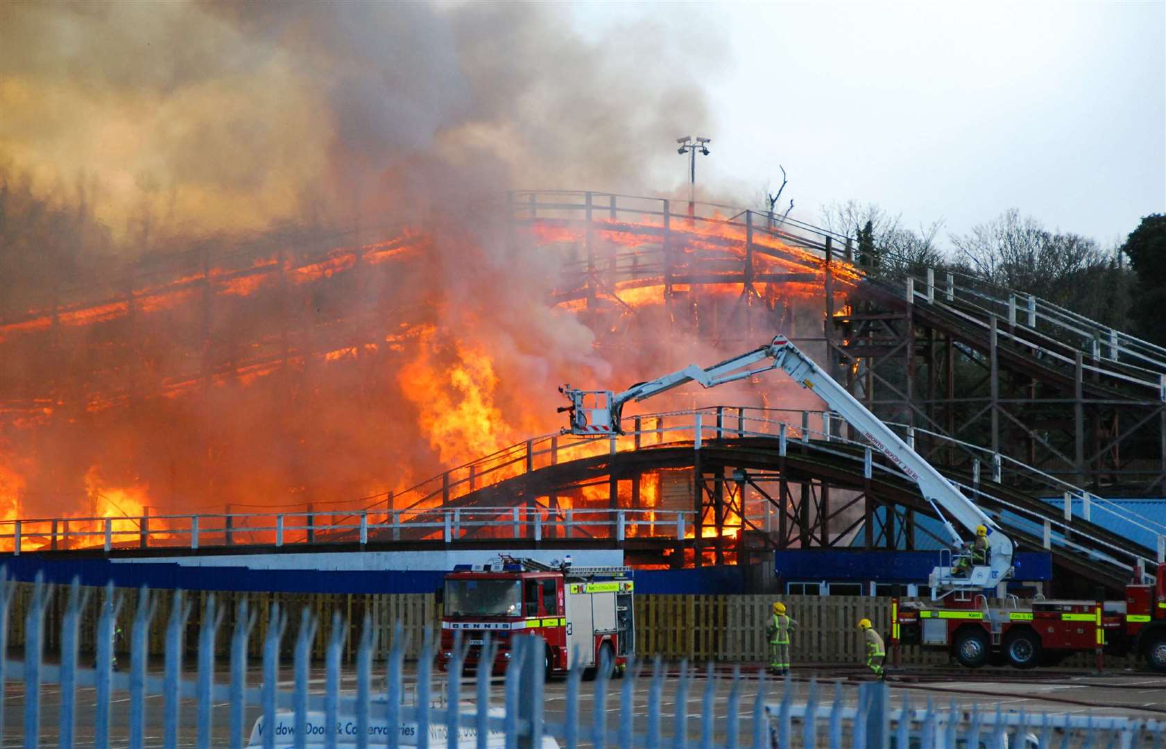 Dreamland's Scenic Railway on fire in 2008. Picture: Nick Evans