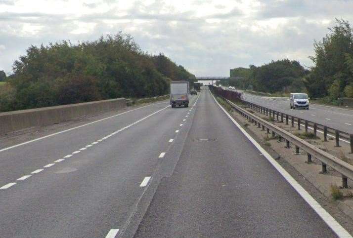 A lane on the M2 Londonbound ahs been blocked due to an accident. Picture: Google Street View