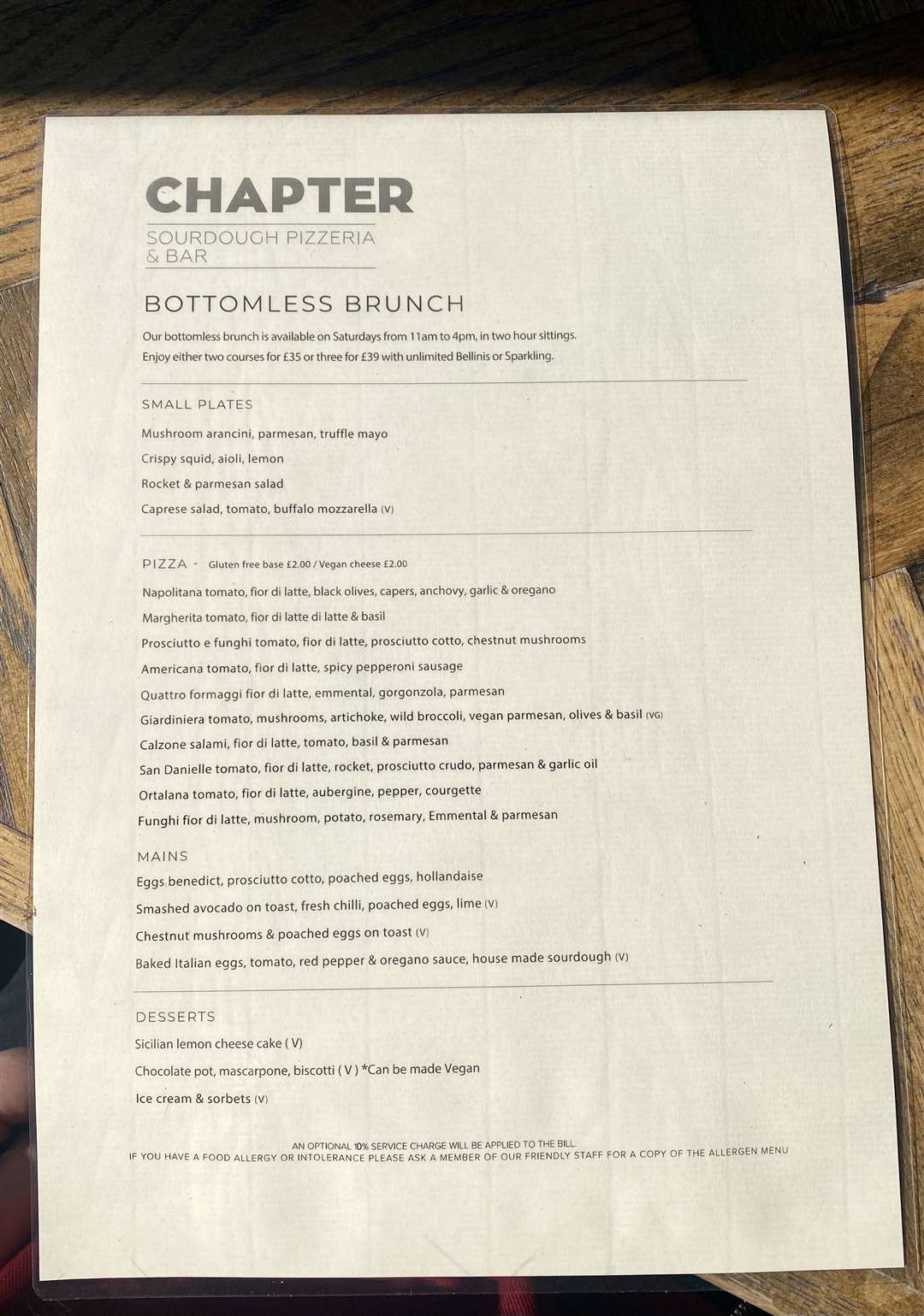 The bottomless brunch menu at Chapter. Picture: Sam Lawrie