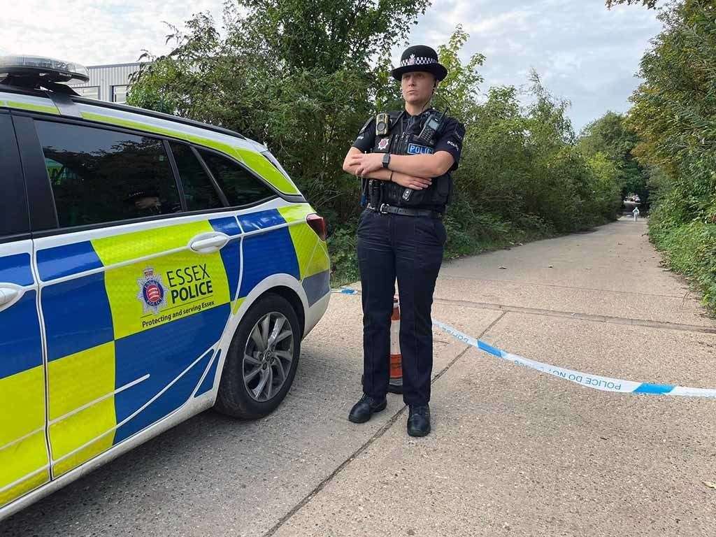 An Essex police officer at the scene in Distillery Lane, Colchester. Picture: Essex Police