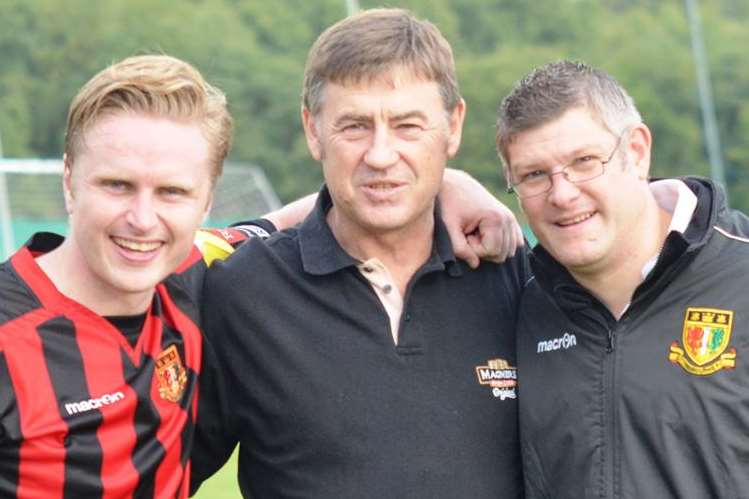 Nick Davis, left, and Matt Wyatt, right, with Sittingbourne chairman Maurice Dunk in happier times Picture: Ken Medwyn