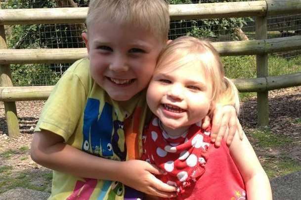 Delighted Sophie Ryback with her six-year-old brother Oliver at Peppa Pig World