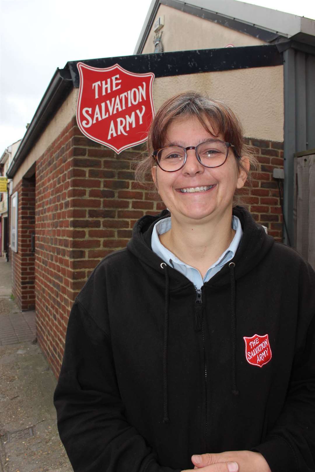 Major Lynne Clifton, Fresh Expression leader of the Salvation Army on Sheppey outside the hall in Sheerness