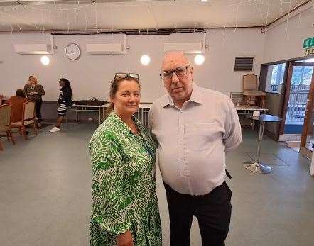 Representatives of Travelmasters, Julia Price and Tim Lambkin, at the meeting in Kemsley Community Hall