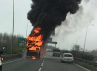 The vehicle bursts into flames on the A2