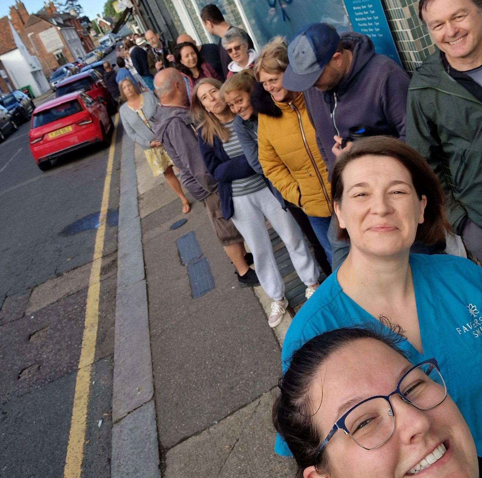 Hundreds queued outside Faversham Smiles - some overnight - to register for NHS dentist services after the practice released 60 new slots. Picture: Faversham Smiles