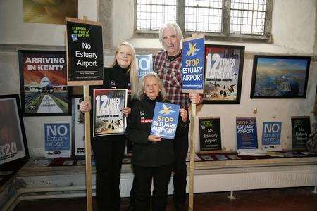 Anti-airport campaigners Joan Darwell, Gill Moore and George Crozer at St Helen's Church, Cliffe