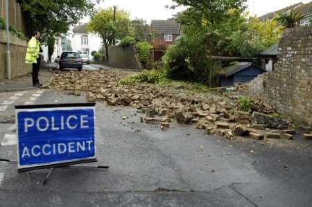 The collapsed wall in Walmer Castle Road
