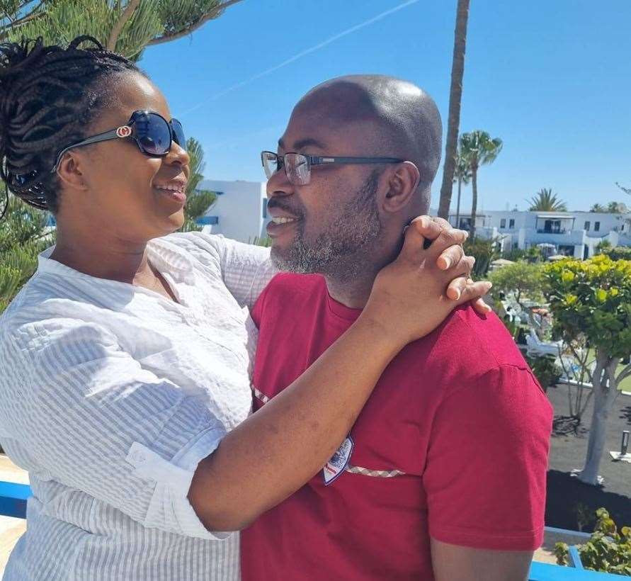 Bernice Asante, pictured with her husband Simon Kofi Asante, is not able to go on her Club La Costa holiday to Turkey because her dad's funeral is the next day