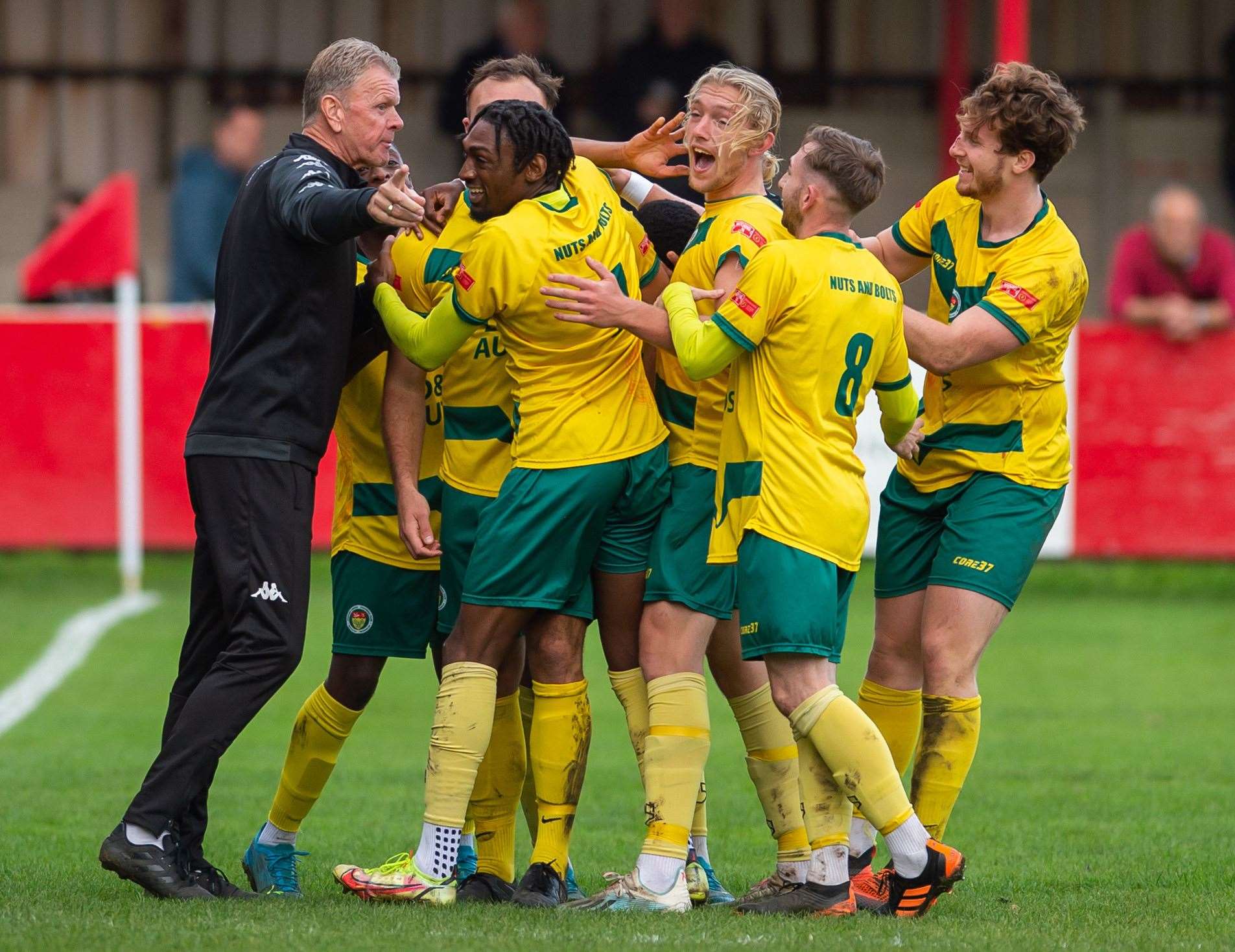 Back to business for Tommy Warrilow as Ashford take the lead at Hythe. Picture: Ian Scammell