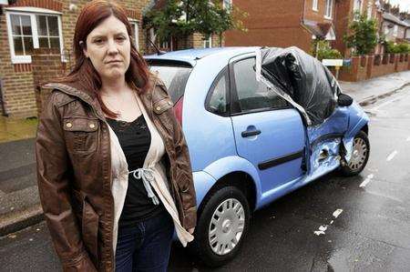 Sam Ward, of Hawthorn Road, Sittingbourne with her badly damaged Citroen C3