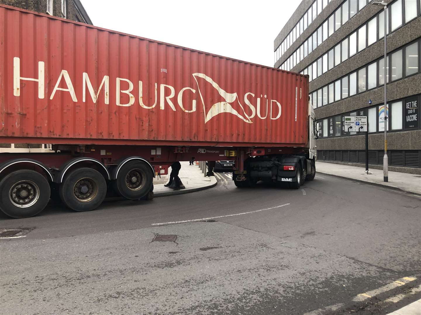The lorry was stuck on a bollard