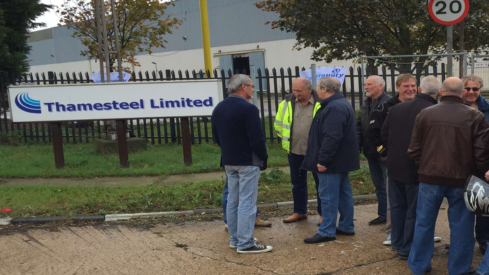 Former workers demonstrating outside Sheerness steel mill