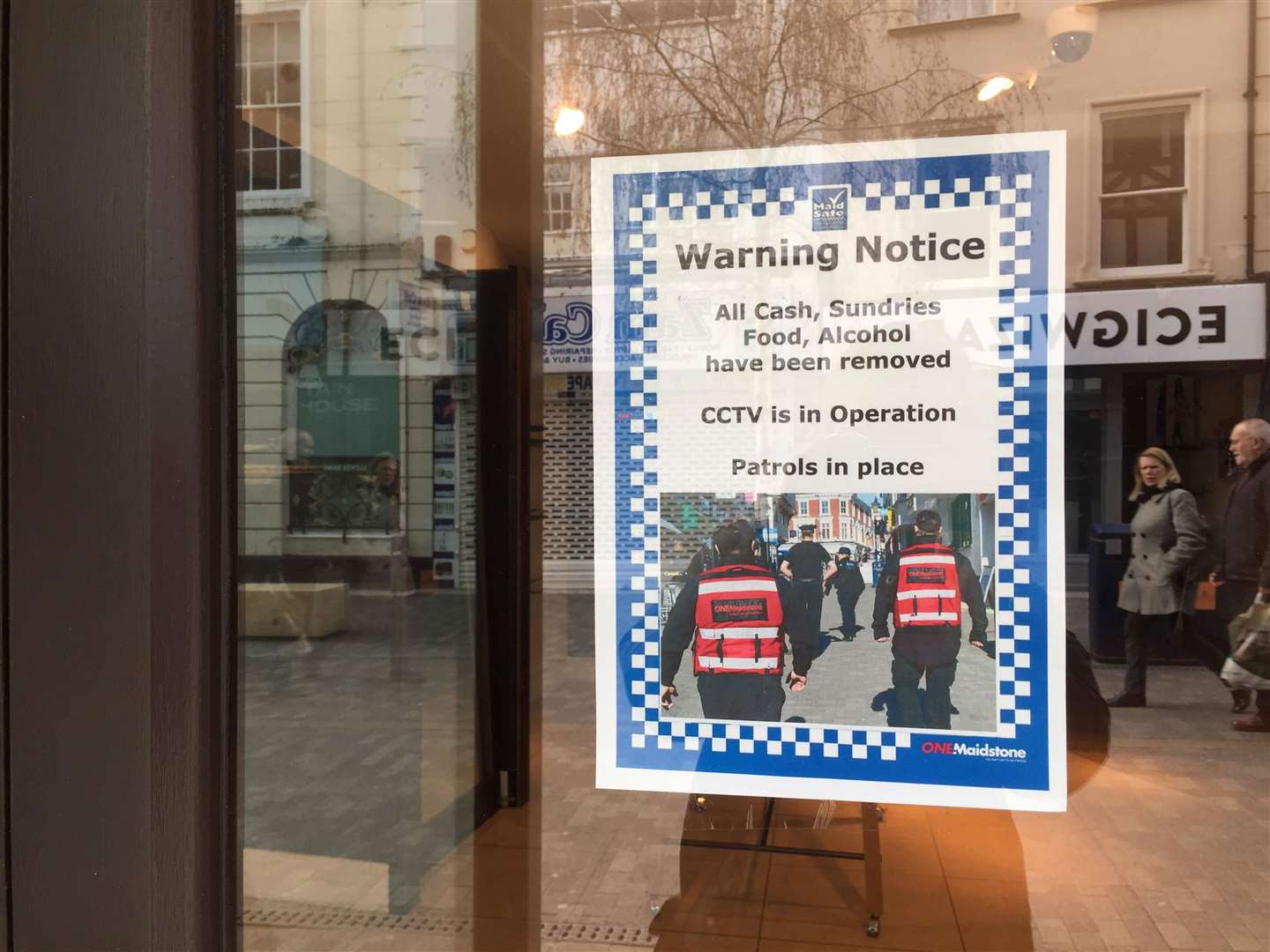 A warning notice has been put up in the window of Monsoon in Maidstone