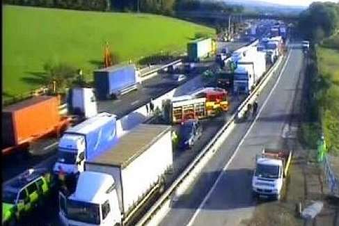 Queues on the M25 after a crash today. Picture: Highways Agency