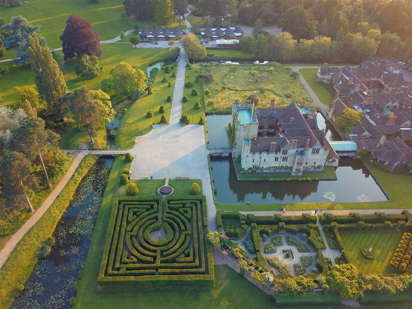 An aerial view of Hever Castle, which is reopening