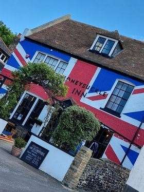 A large Union Jack has been painted on the Honesysuckle Inn, in Honeysuckle Road, Ramsgate. Picture: Darren Ryn