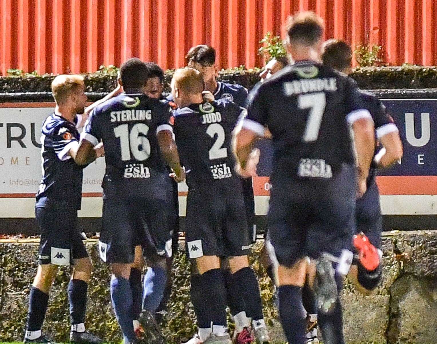 Dover celebrate their equaliser at Welling. Picture: Dave Budden