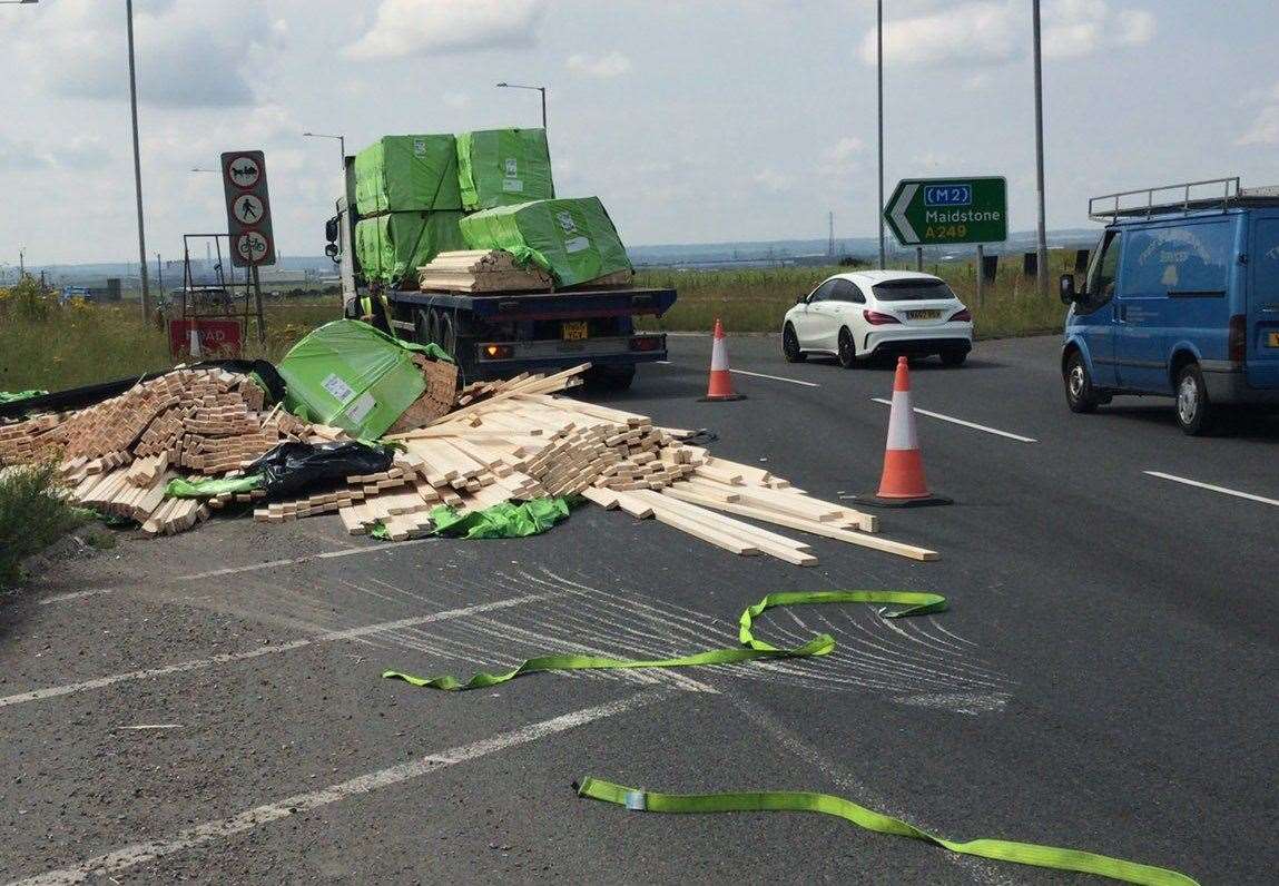 A lorry has shed its load at Cowstead Corner roundabout on Sheppey. Picture: @KentPoliceSwale