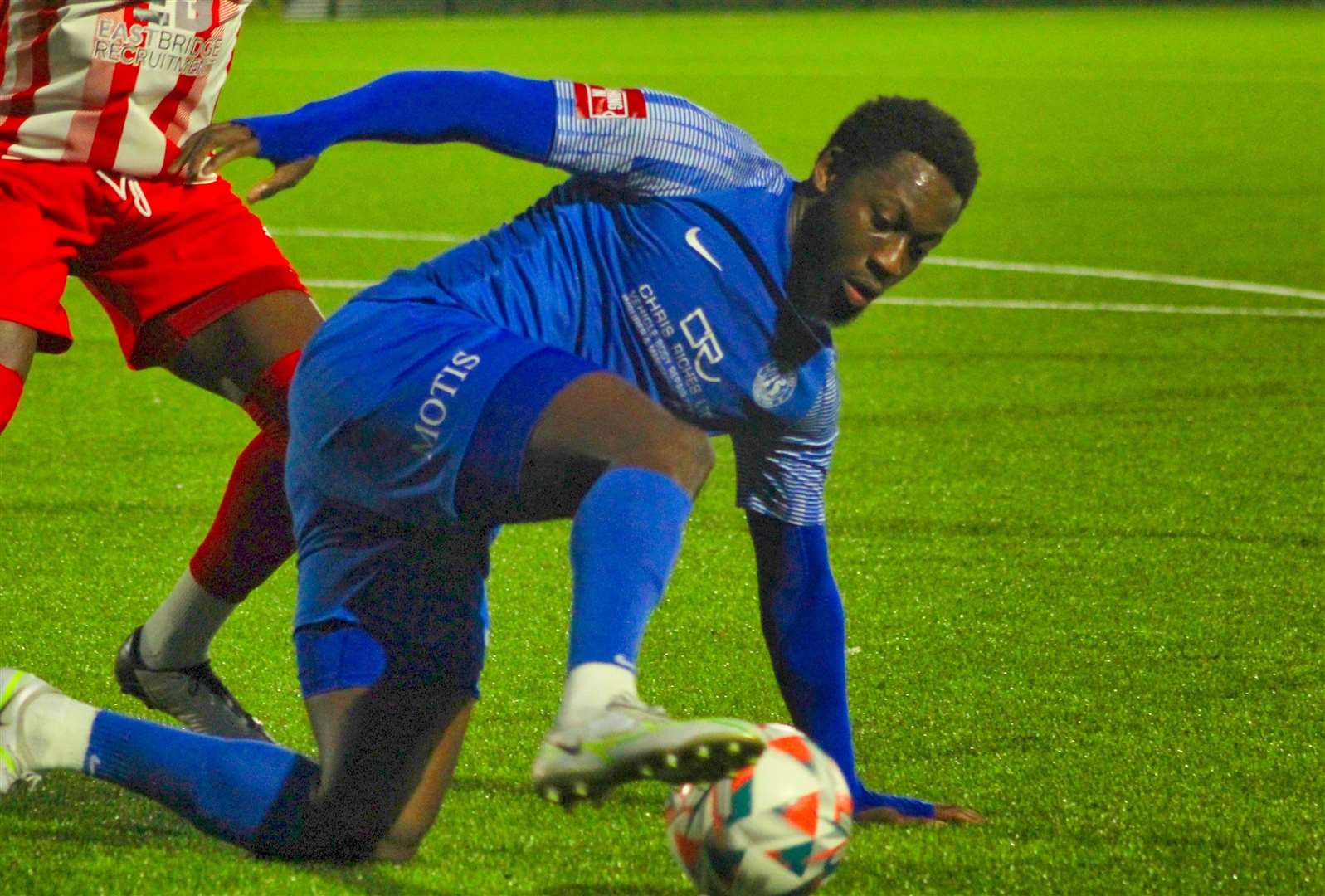 Herne Bay frontman Marcel Barrington attacking the Bowers & Pitsea goal. Picture: Keith Davy