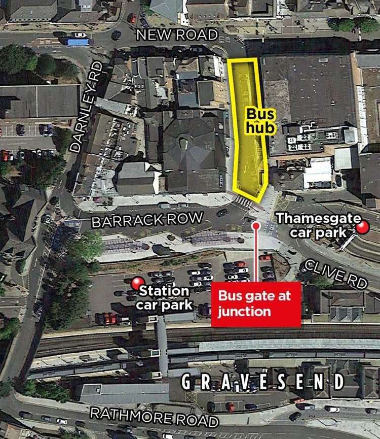 The bus gate in Clive Road, Gravesend. Photo credit: Google Maps