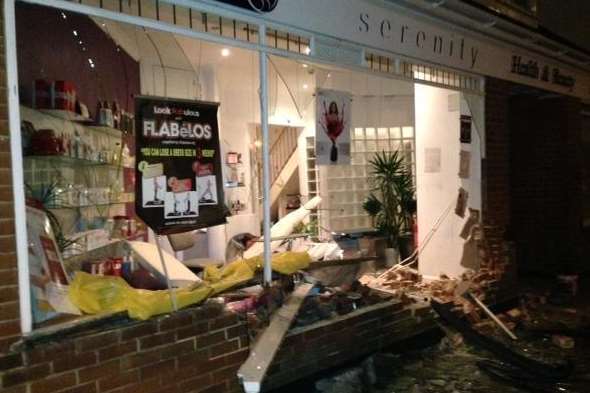 The front of the Serenity beauty salon was badly damaged by Aaron Young. Picture: Rebecca Nutt