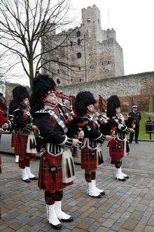 Rochester Pipe Band at last year’s Remembrance Day Service outside the cathedral