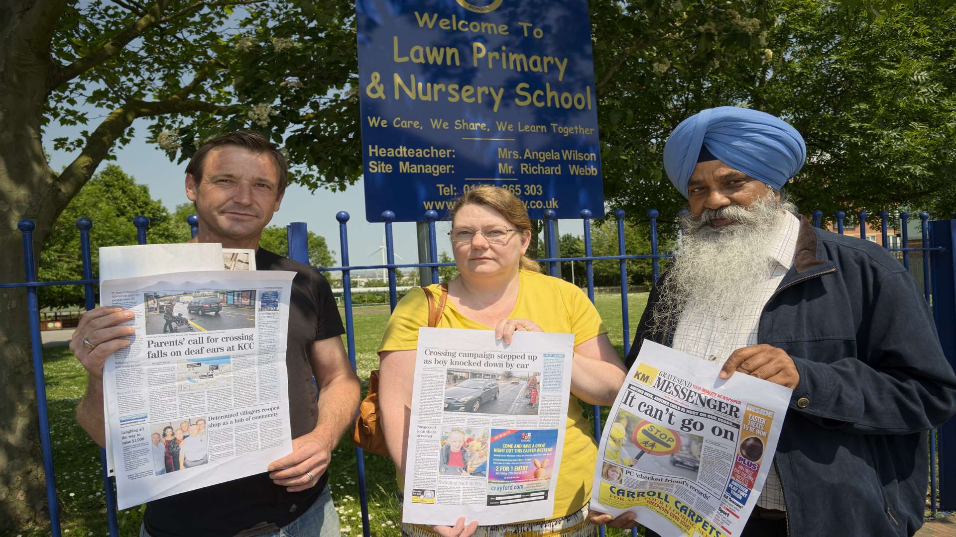 From left, Peter Scollard, Cllr Sue Howes and Cllr Narinder Singh Thandi petitioning in 2013 for a perestrian crossing for High Street, Northfleet, at Lawn Street Primary School.