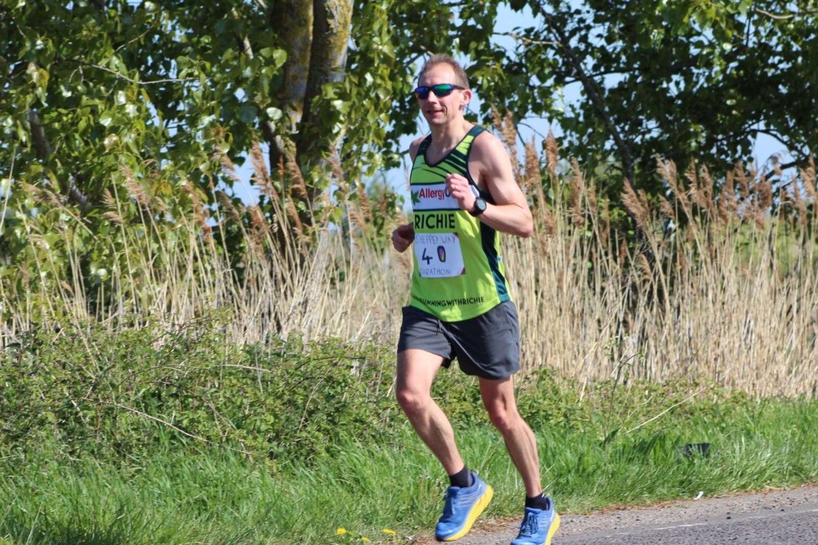 Richard 'Richie' Mills celebrating his 40th birthday by running a marathon along the Sheppey Way at Iwade in aid of Allergy UK