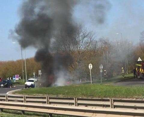 Crews were called to the car fire in Maidstone yesterday. Picture: Anne Thornhill
