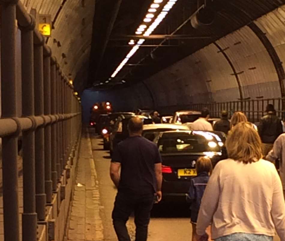 Drivers abandon their vehicles after a fire in the Dartford Tunnel. Photo supplied by Emily Dyster
