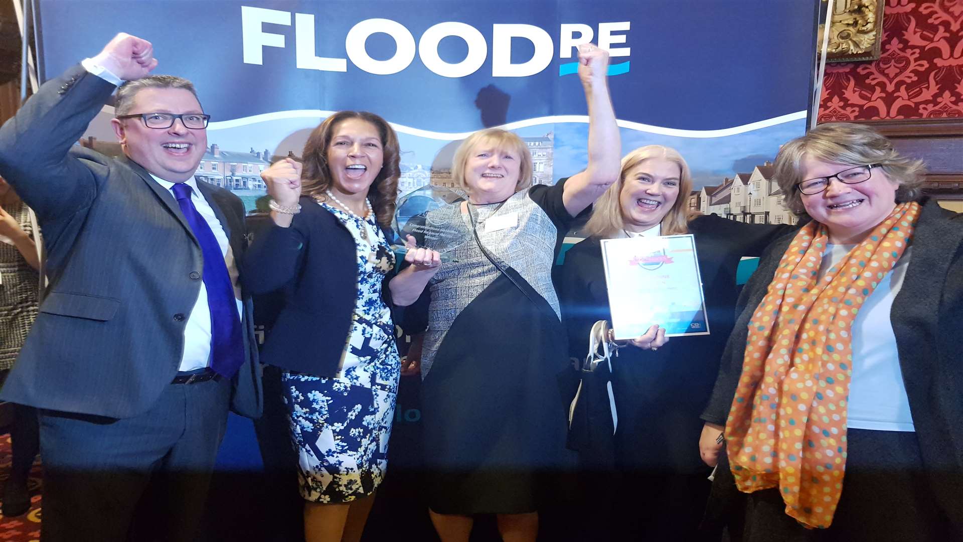 Andy Bord, CEO of FloodRe, Helen Grant MP, Geraldine Brown, Angela Gent – Yalding Parish Council Clerk, Therese Coffey MP – Parliamentary Under Secretary of State at DEFRA