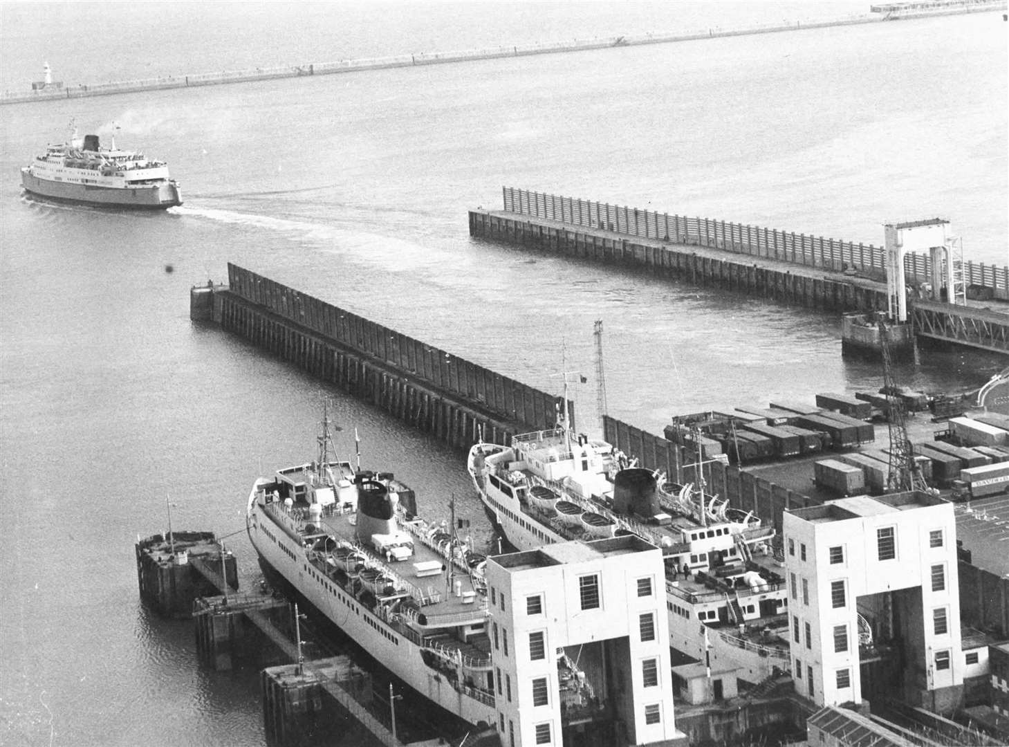 A cross-Channel ferry leaving Dover Docks in 1971