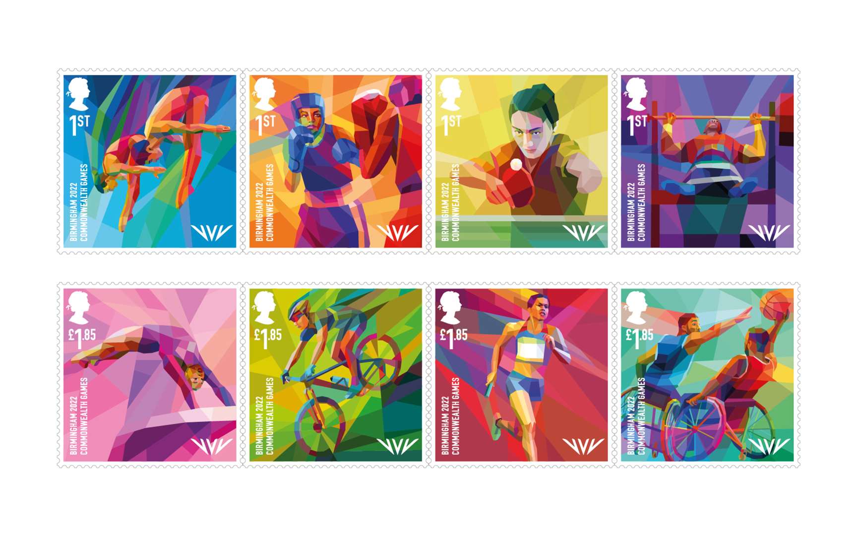 Royal Mail has designed eight stamps to mark the games in Birmingham