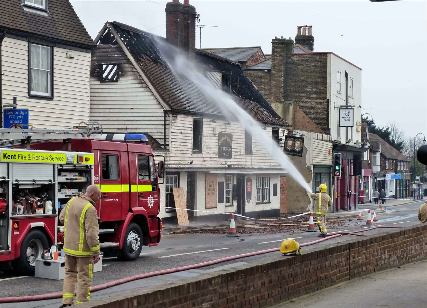 Firefighters putting out the blaze at the Crispin & Crispianus Picture: William Shuter