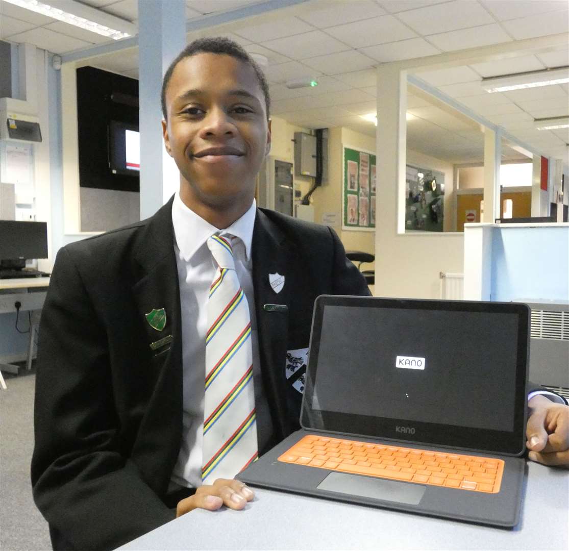 Fulston Manor School pupil Adrian Angol-Henry, with his Kano computer