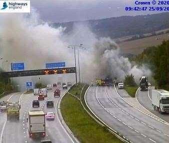 The car fire on the M2 near the Strood turn-off