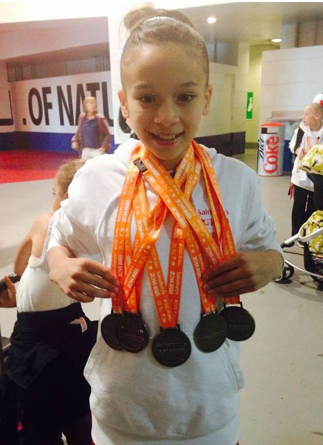 Georgia-Mae Fenton with her five medals at last year's Sainsbury's School Games
