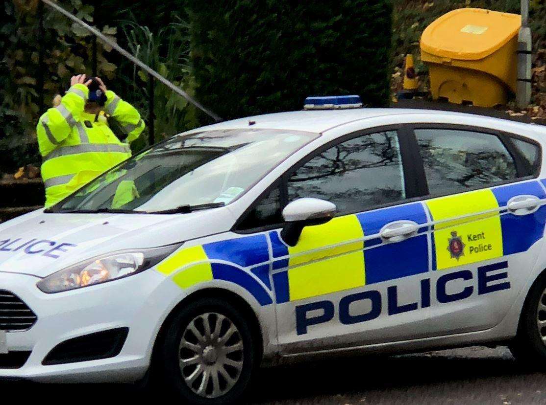 A police car in Lees Road, Willesborough, this morning