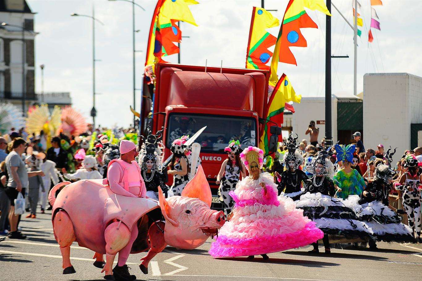 Dozens of decorated floats and costumed walkers joined the parade through Margate