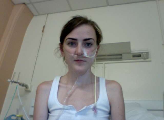 Amanda Chalmers weighing her least before her double lung transplant