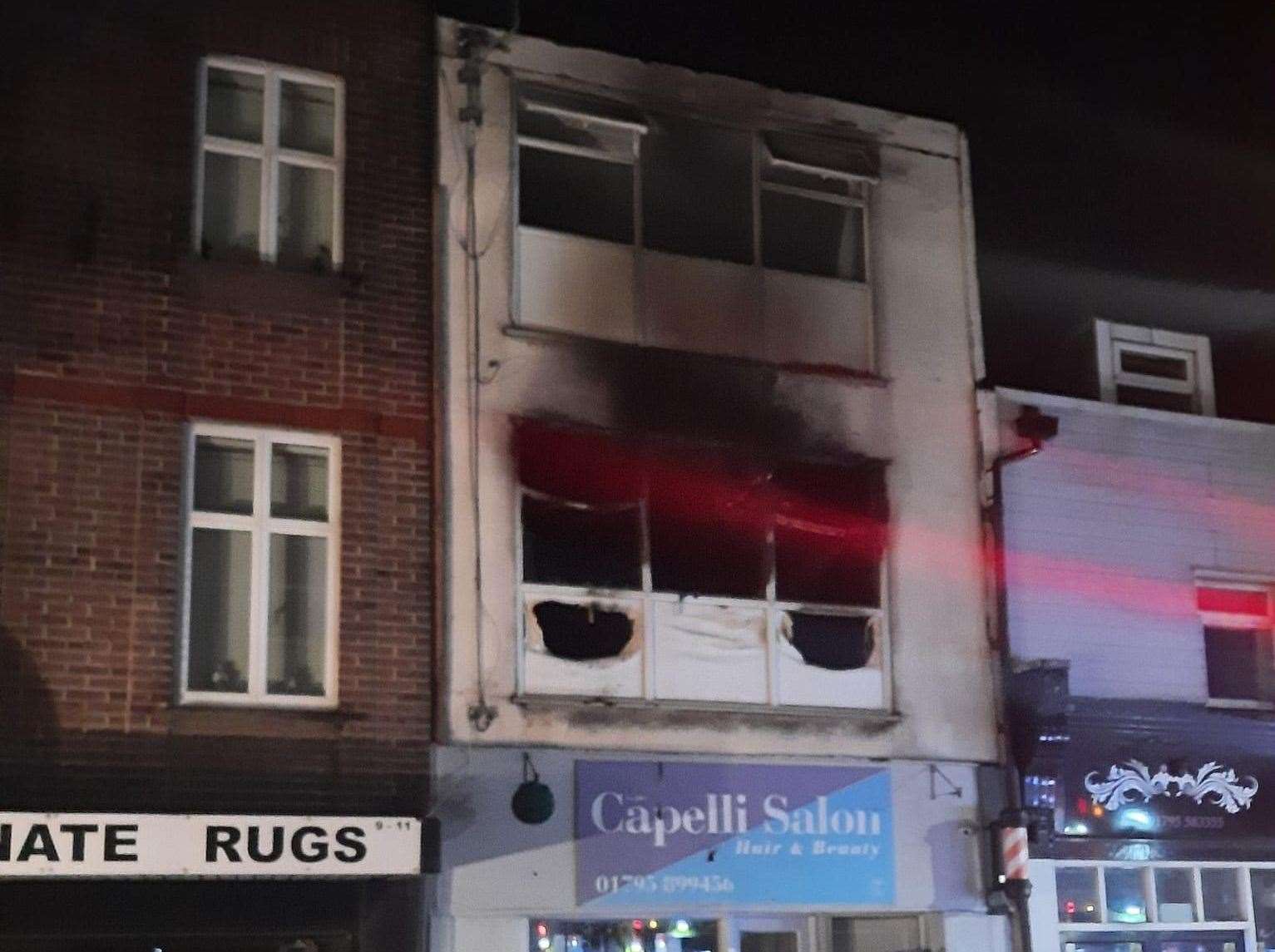 The damage caused by the fire at a flat in Sheerness High Street. Picture: Angela Croall