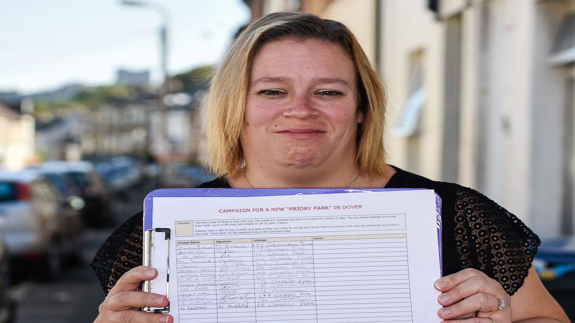Nikki Bushell with her petition
