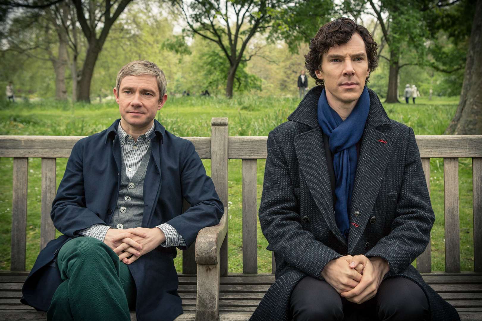 Sherlock: The Official Outdoor Game gives you the chance to solve clues like Benedict Cumberbatch (right) as Sherlock and Martin Freeman as Dr Watson