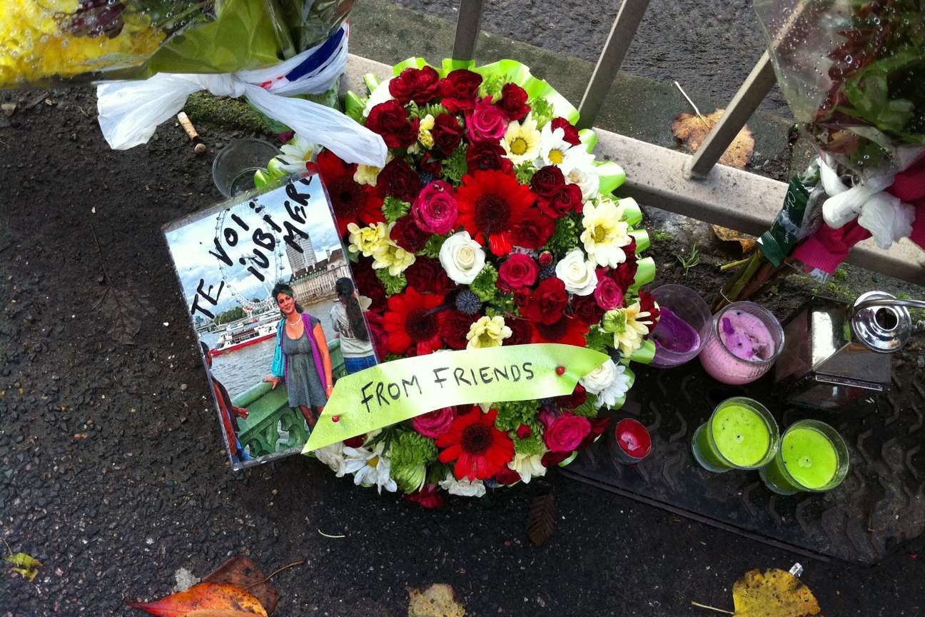 Floral tributes left at the spot where Stela-Maria died